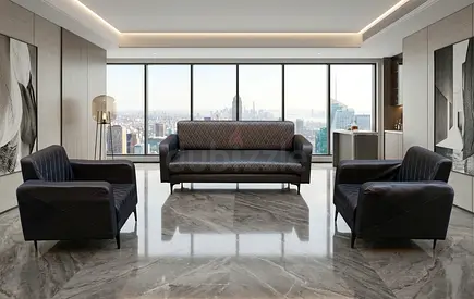 Modern 3-Seater Sofa with 2 Matching Armchairs - Dark Black Leather