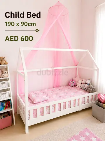 White Montessori House Bed for Kids 190x90cm