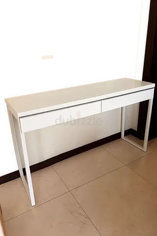 Slim White Console Table /desk with Two Drawers - Modern Hallway Table