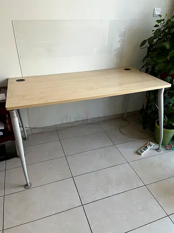 Sturdy wood grain office desk with cable management ports