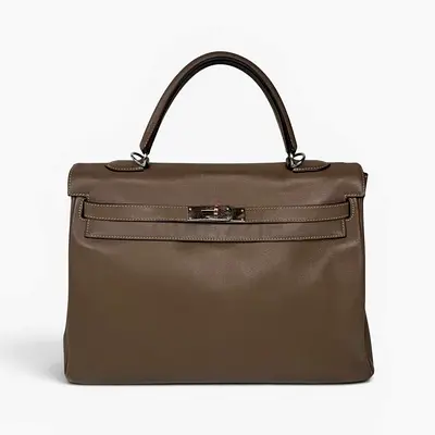 AUTHENTIC HERMÈS KELLY 32 IN ETOUPE SWIFT LEATHER WITH PALLADIUM HARDWARE