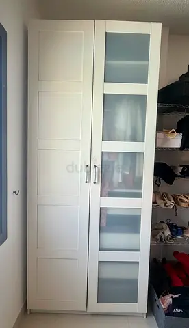 Very spacious white 2-Door Wardrobe with Frosted Glass Panel - Good Condition