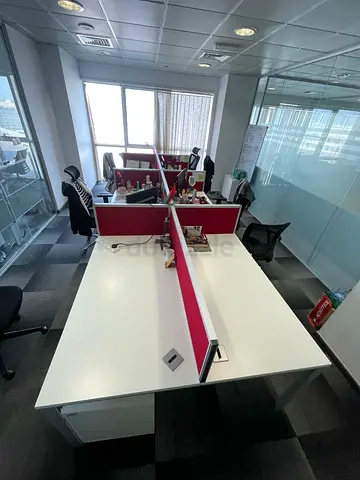 6-Seat Open Plan Office Workstations with Partitions and with drawers,  6 seat Meeting Table