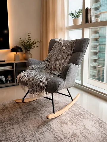 Modern Upholstered Rocking Chair with Wooden Runners