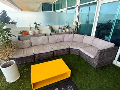 Outdoor rattan corner sofa 6 seater set with cushions - good condition