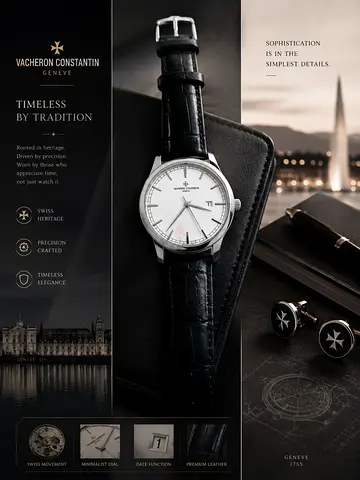 Vacheron Constantin Mens Classic Leather Strap Watch - Elegant Dress Watch