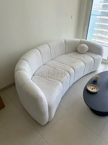 Curved White Bouclé 3-Seater Sofa in Mid Condition