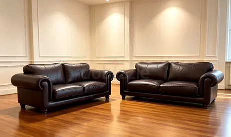 Dark Brown Leather Sofas - Classic Roll Arm 2- and 3-Seater