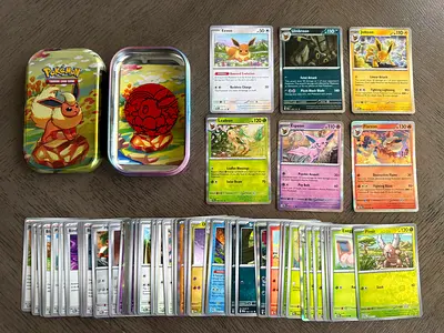 Pokemon Prismatic flareon tins coins eevee umbreon sylveon eevelutions cards original set