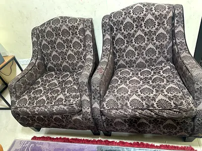 Pair of patterned upholstered accent armchairs - good condition