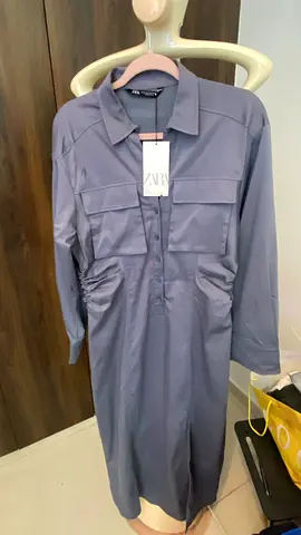 Zara Long Sleeve Midi Shirt Dress in Grey