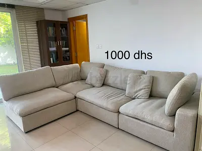 Light beige fabric sofa - 4 seater + chaise