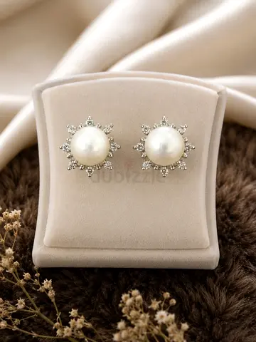 Classic Pearl silver 92.5 Earrings with Crystal Halo - Elegant Vintage Style
