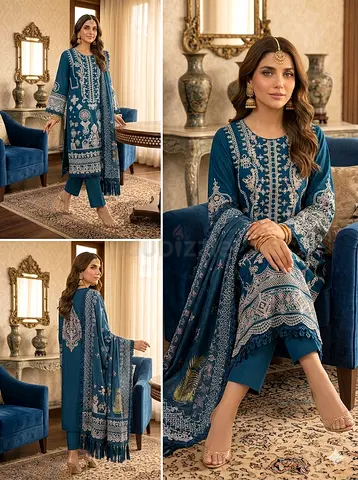Womens Traditional Teal Embroidered Salwar Kameez Suit