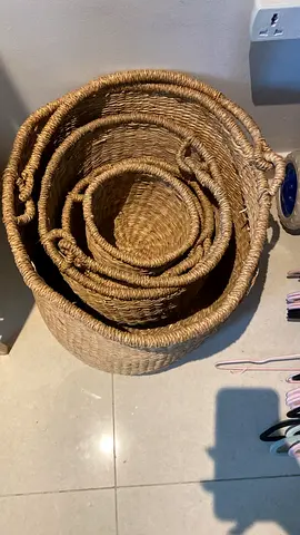 Set of 5 Woven Straw Storage Baskets with Handles