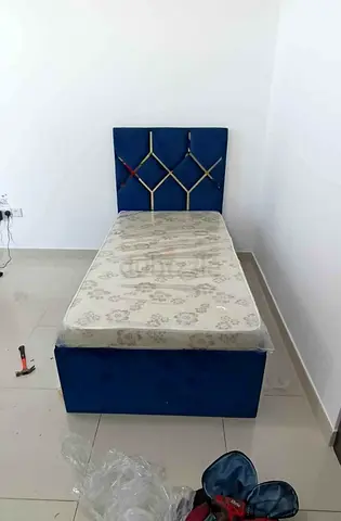 Single Bed with Headboard and Mattress - Blue, Good Condition