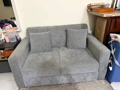2-Seater Grey Fabric Sofa - Compact Loveseat
