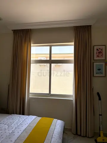 Beige Full-Length Curtains with Curtain Rod - Good Condition