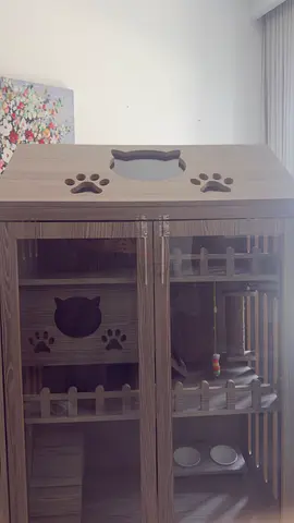 A 4 Floor Wooden Cat Cabinet with Scratch Post and Feeding Area