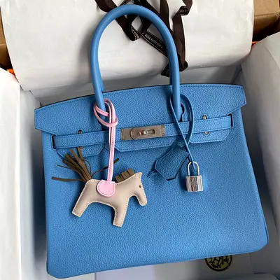 Hermes Birkin 30 Retourne In Blue Paradise Clemence Leather