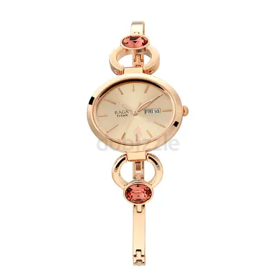 Titan Raga Womens Rose Gold Bracelet Watch with Day-Date