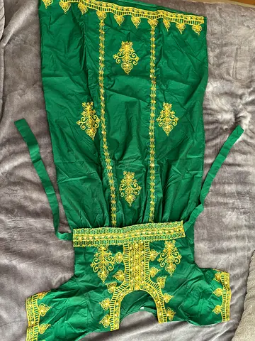 Green embroidered traditional dress with belt - womens size 52