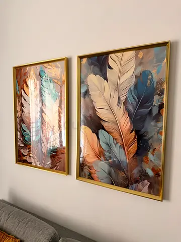 Pair of Framed Feather Wall Art Prints in Gold Frames (Set of 2)