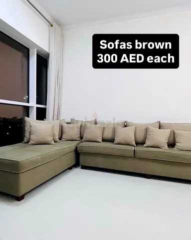 Brown L-shaped Sofa Set — Comfortable, Good Condition — 300 AED each