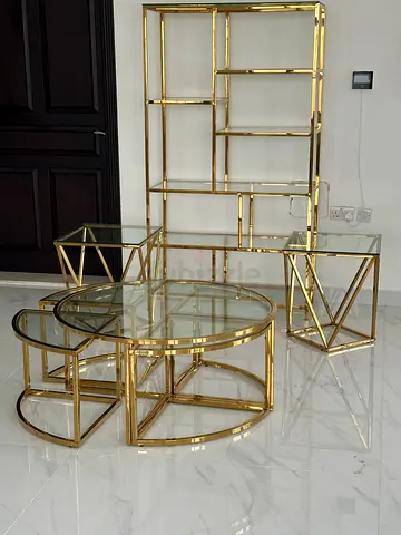 Lounge Golden Set side  centre tables with display shelves