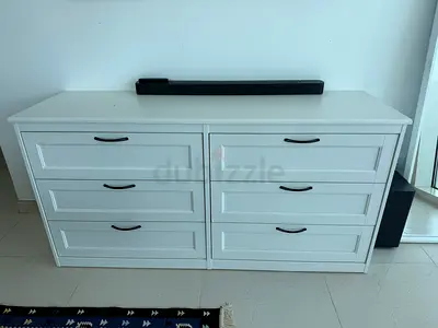 White 6-Drawer Low Dresser with Full Length Mirror - Good Condition