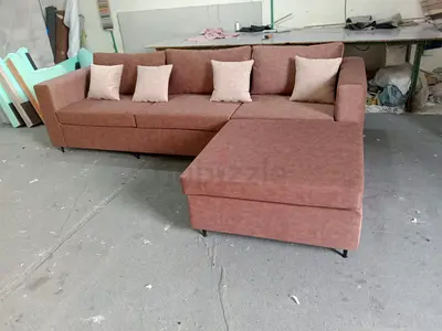 L-shaped brown fabric sectional sofa with chaise - good condition