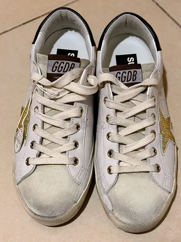 Swarovski limited 2026 Golden Goose Womens Super-Star White Leather Sneakers with Gold Star-Size 38