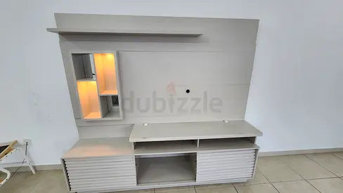 White Wall-Mounted Entertainment Unit with Shelves and LED Cabinet