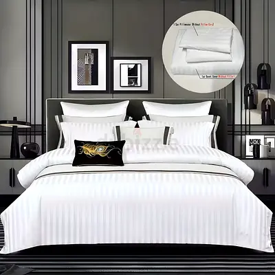 4 New unpacked items including 3 Pieces Bed set, 1 Mattress Protector, 2 Bath Towles, 1 Table cover
