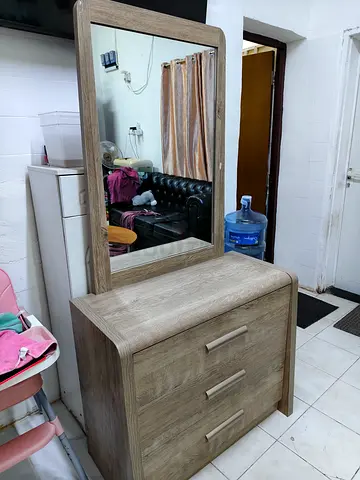 Wooden Dresser with Mirror - 3 Drawers, Light Oak Finish