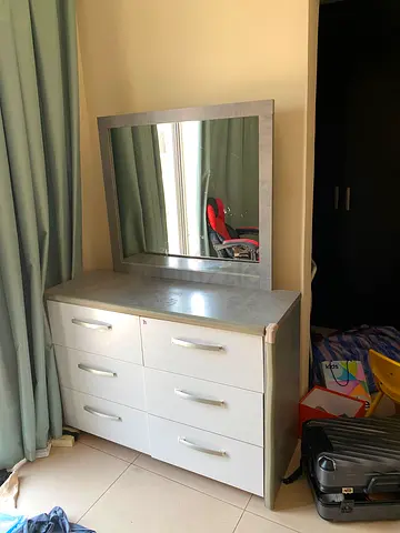 White 6-Drawer Dresser with Mirror - Good Condition