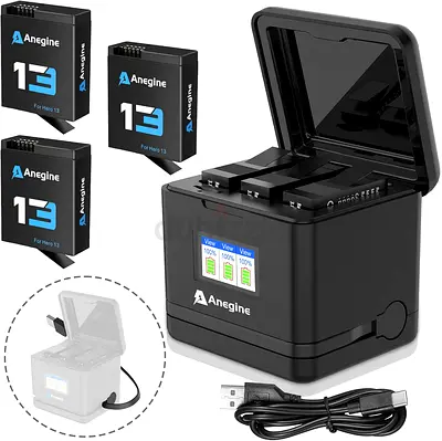 Anegine Go Pro Hero 13 Battery 2300mAh and 3-Channel LCD Charger Kit for Gopro Hero 13