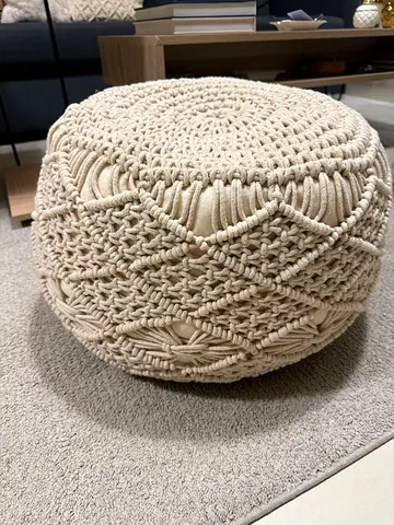 Macrame Pouf - Natural | Excellent Condition | Business Bay