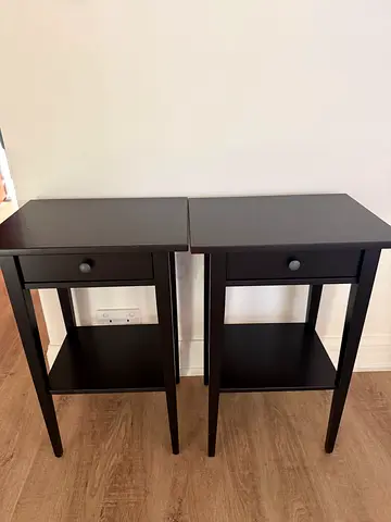 Pair of black bedside nightstands with drawers (set of 2)
