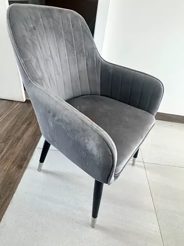 4x Grey Velvet Armchair with Padded Seat and Back - Good Condition