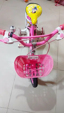 Pink kids bicycle with front basket — good condition