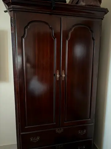 Solid Wood Wardrobe / Armoire - Dark Mahogany Finish two piece