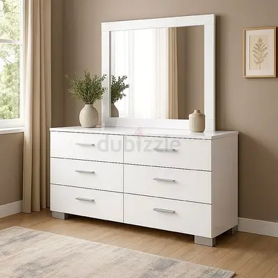 White 6-Drawer Dresser with Mirror - Modern Bedroom Chest