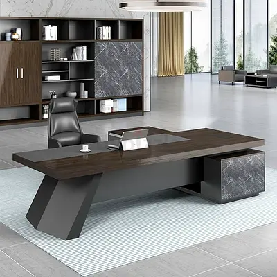 L-Shaped Executive Office Desk, 94 Modern Business Home Office Desk with Storage Cabinet