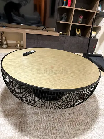 Round Wire Basket Coffee Table with Wooden Top - Used