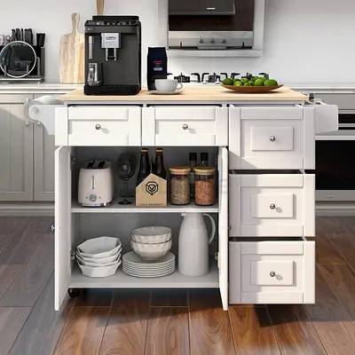 Kitchen Island with Drop Leaf,Kitchen Cart Rolling Mobile Island with Wooden Countertop