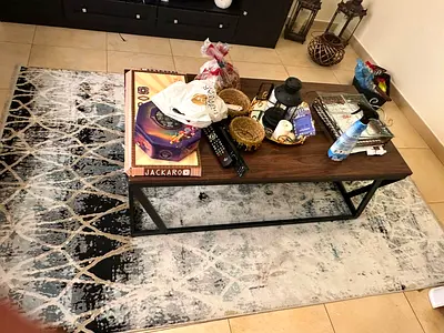 Modern abstract area rug - grey, black and white, good condition