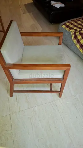Very strong Wooden framed lounge chair with light gray cushions _ best for elderly people