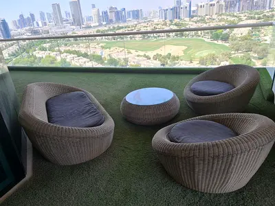 Outdoor rattan lounge set 1 sofa  2 chairs  table, good condition