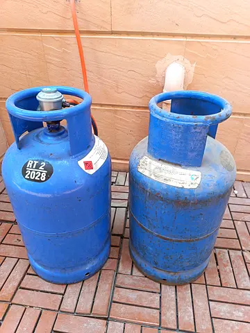 Two used blue LPG gas cylinders - set of 2